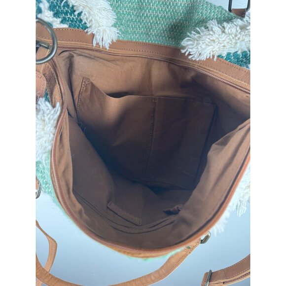Free People Quick Trip Weekender Bag  NWT Slouchy Woven Green Cream - Picture 8 of 10